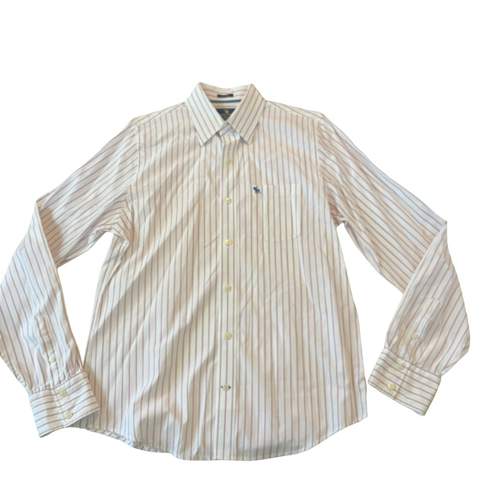 VTG Abercrombie & Fitch Men's Size XL Dress Shirt White Pink Pinstripe Muscle